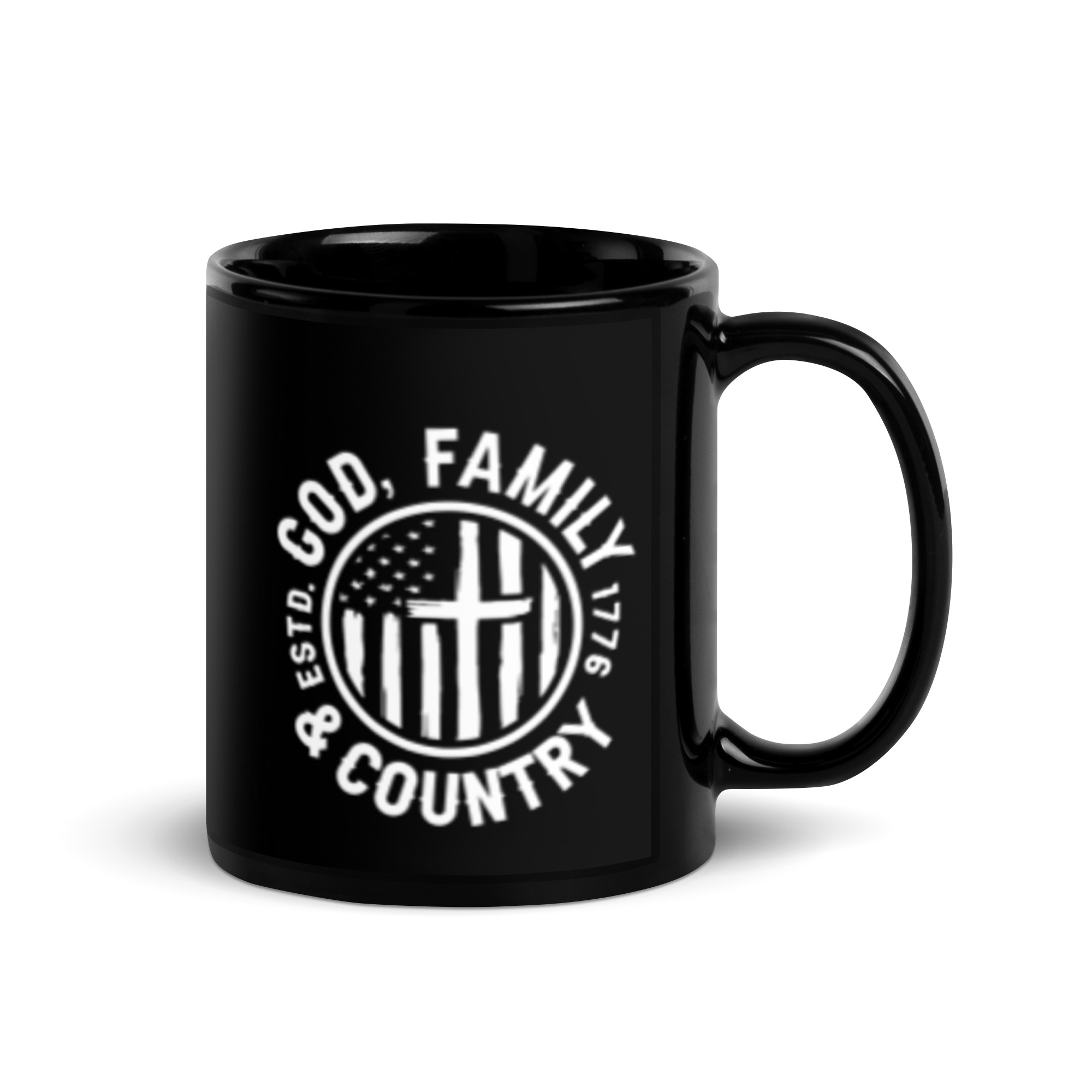 God Family Country Black Glossy Mug